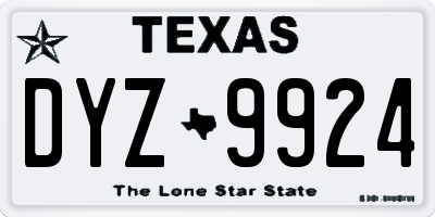 TX license plate DYZ9924