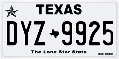 TX license plate DYZ9925
