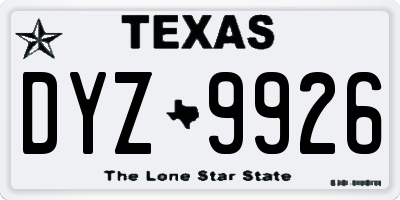 TX license plate DYZ9926