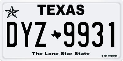 TX license plate DYZ9931
