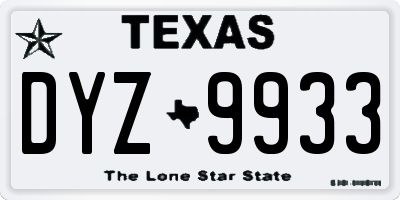 TX license plate DYZ9933