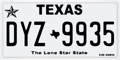 TX license plate DYZ9935