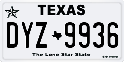 TX license plate DYZ9936