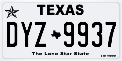 TX license plate DYZ9937