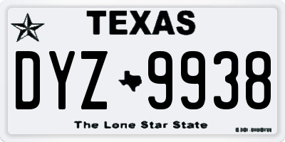 TX license plate DYZ9938