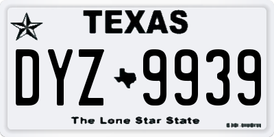 TX license plate DYZ9939