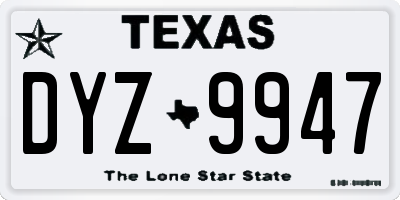 TX license plate DYZ9947