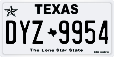 TX license plate DYZ9954