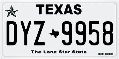 TX license plate DYZ9958
