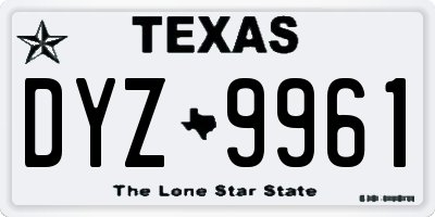 TX license plate DYZ9961