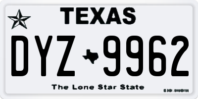 TX license plate DYZ9962
