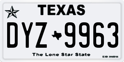 TX license plate DYZ9963