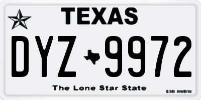 TX license plate DYZ9972