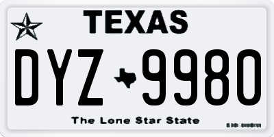 TX license plate DYZ9980