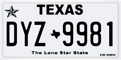 TX license plate DYZ9981