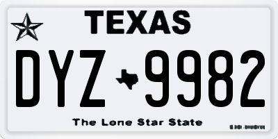 TX license plate DYZ9982