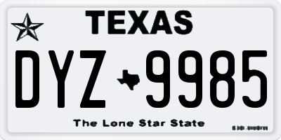 TX license plate DYZ9985