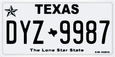TX license plate DYZ9987