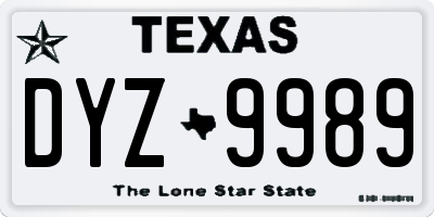 TX license plate DYZ9989