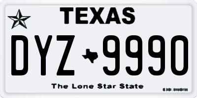 TX license plate DYZ9990