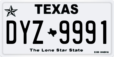 TX license plate DYZ9991
