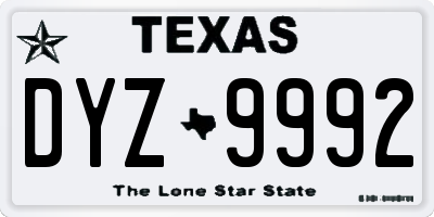 TX license plate DYZ9992