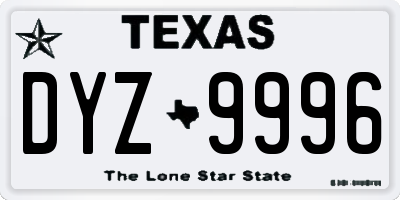 TX license plate DYZ9996
