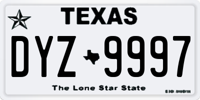 TX license plate DYZ9997