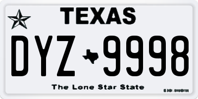 TX license plate DYZ9998