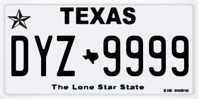 TX license plate DYZ9999