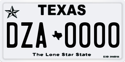 TX license plate DZA0000