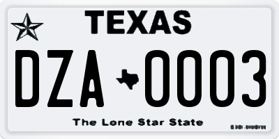TX license plate DZA0003