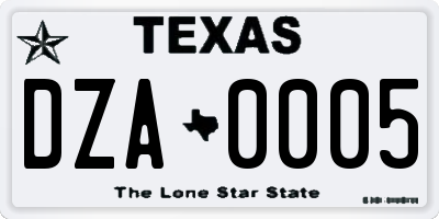 TX license plate DZA0005