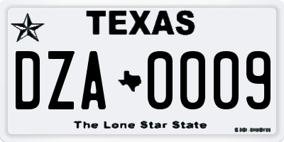 TX license plate DZA0009