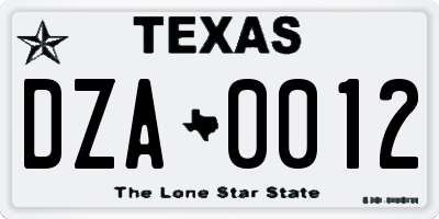 TX license plate DZA0012