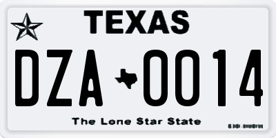 TX license plate DZA0014