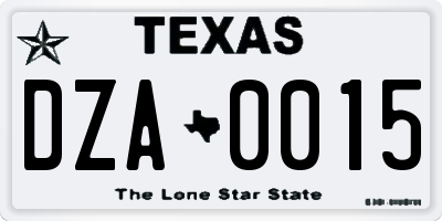 TX license plate DZA0015