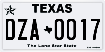TX license plate DZA0017