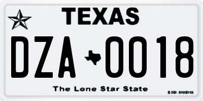 TX license plate DZA0018