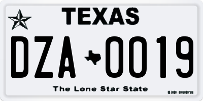 TX license plate DZA0019