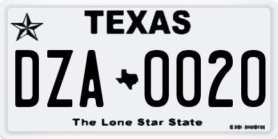 TX license plate DZA0020
