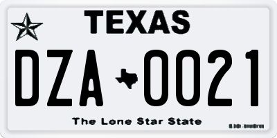 TX license plate DZA0021