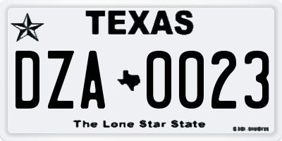 TX license plate DZA0023