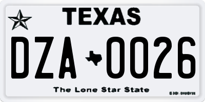 TX license plate DZA0026