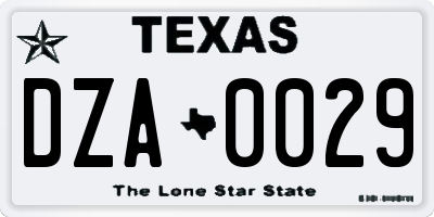 TX license plate DZA0029