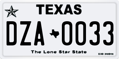 TX license plate DZA0033