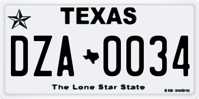 TX license plate DZA0034