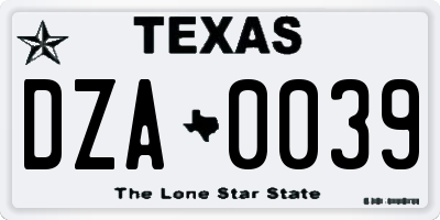 TX license plate DZA0039