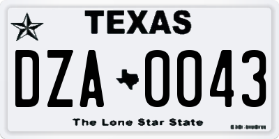 TX license plate DZA0043