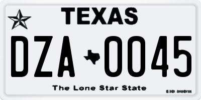 TX license plate DZA0045